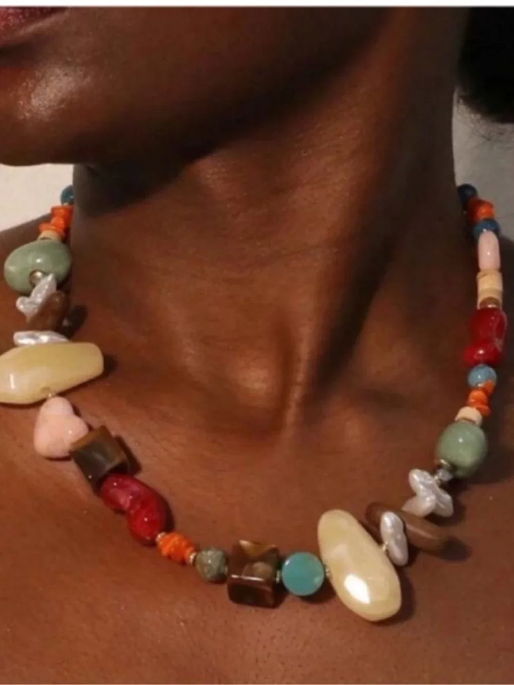 New! Natural Boho Stone Bead Necklace (1036) NWOT